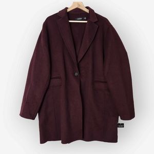 NWT Lauren Ralph Lauren Double Face Wool Coat Pinot Noir Plus Size 1X